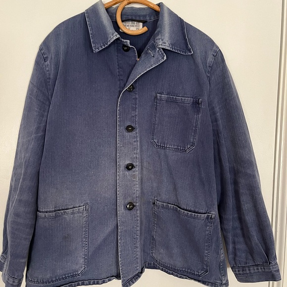 Navy French Herringbone Twill Workwear 80’s Vintage Chore Jacket CH030 - Large main image 0